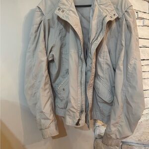 Vintage London Fog Men’s 46L Beige Bomber Jacket Zip Front Classic Lined Coat